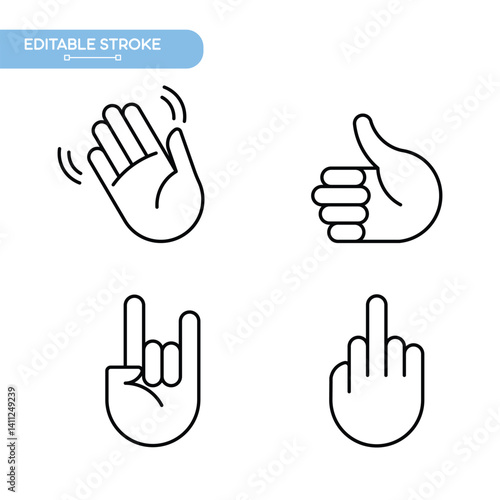 Hand gesture line icon set Editable Stroke