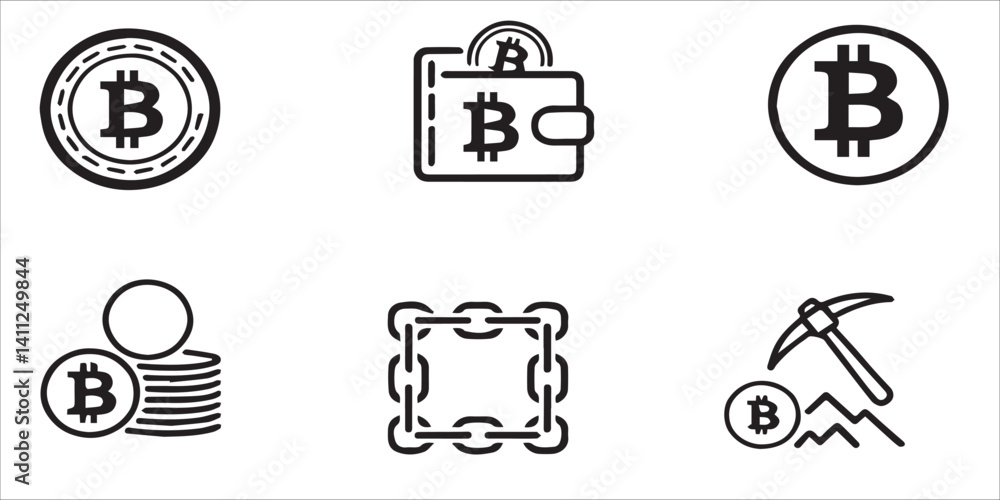 Collection of outline style bitcoin and blockchain icons, vector illustration Collection of outline style bitcoin and blockchain icons, vector illustration