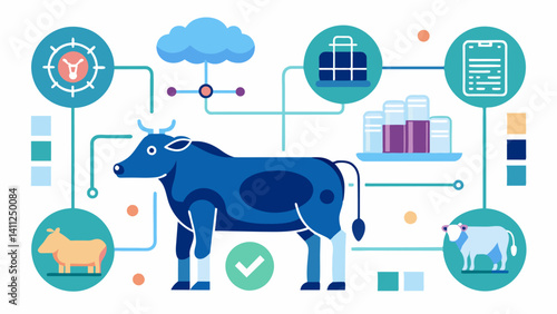 Machine learning algorithms that continuously improve and adapt to the specific needs and behaviors of different livestock breeds.. Vector illustration