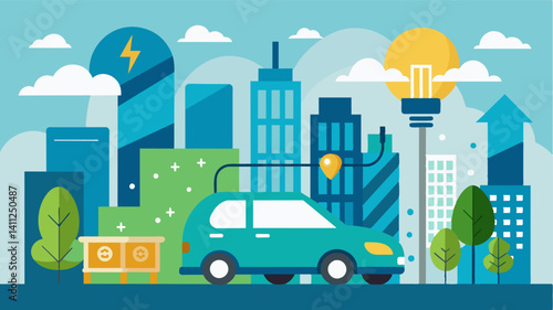 The air was clean and crisp thanks to the citys emphasis on electric transportation and its advanced charging network.. Vector illustration