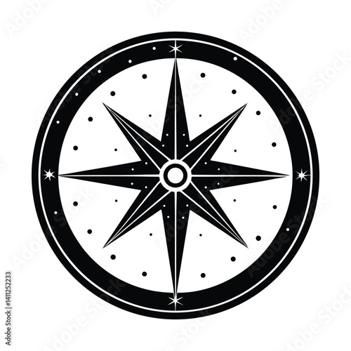 A compass pointing to stars on white background