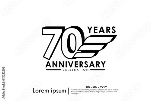 70th years anniversary celebration emblem. black anniversary logo isolated with ribbons on white background. vector illustration template design for web, flyers, poster, greeting card