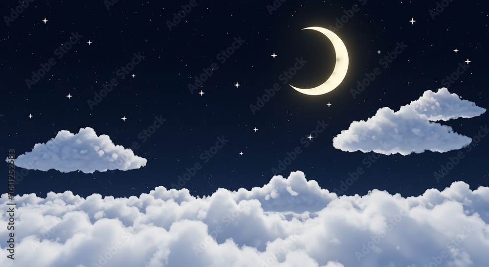 Fototapeta premium Serene Nightscape: Crescent Moon above a Sea of Clouds