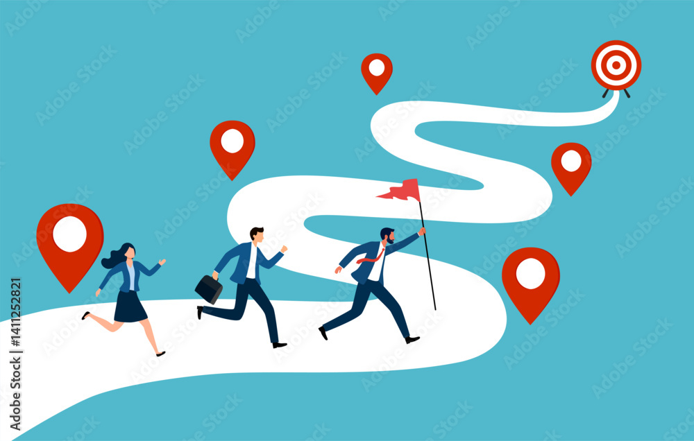 Work process, Timeline to success, Roadmap, Project planning, Timeline, Progress in business, Team of business people running on a timeline to target. Work process, Timeline to success, Roadmap, Project planning, Timeline, Progress in business, Team of business people running on a timeline to target.