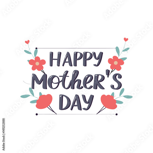 Happy Mother’s Day typography vector. Floral decoration, heart elements, t-shirt print design