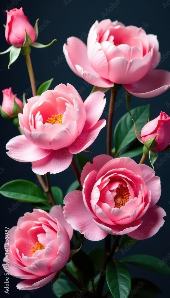 Obraz premium Luscious pink peonies and roses, abundant blooms Plenty of copy space , nature, close up