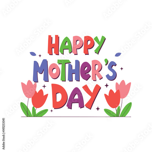 Happy Mother’s Day typography vector. Floral decoration, heart elements, t-shirt print design