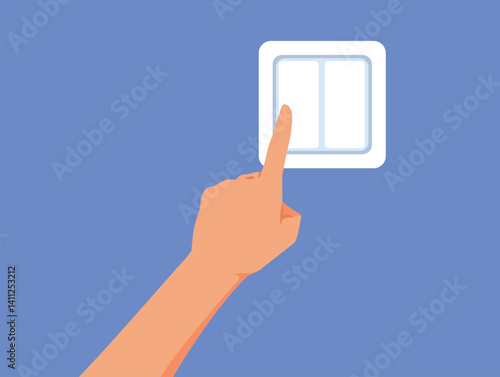 Hand Pressing a Switch to Save Energy Vector Illustration. Person caring about saving the environment saves electricity