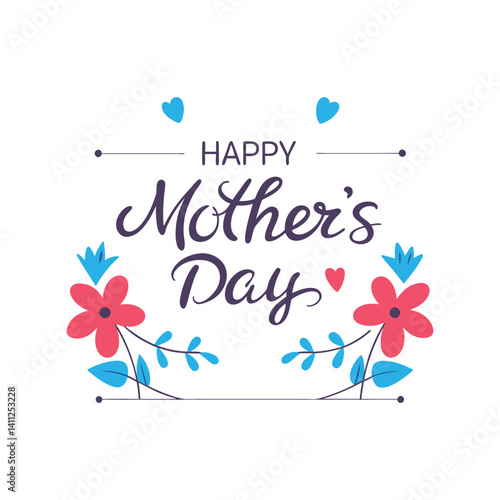 Happy Mother’s Day typography vector. Floral decoration, heart elements, t-shirt print design