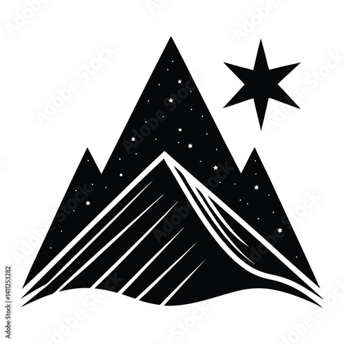 A shooting star forming a mountain ridge on white background