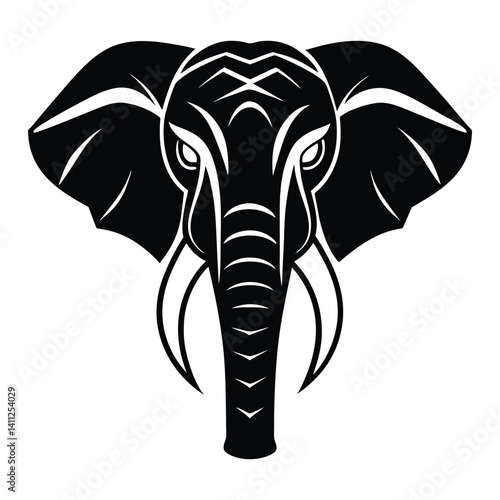 Abstract elephant head with tusks vector silhouette on white background