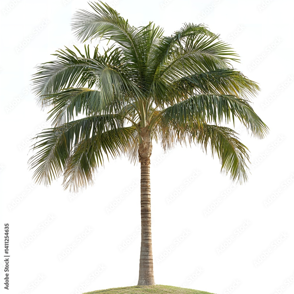 Fototapeta premium Single Palm Tree Isolated on White Background Tropical Vacation Paradise Summer
