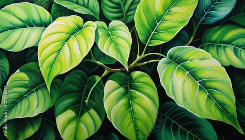 Wallpaper Mural A Captivating Close-Up Painting of Vibrant Lush Green Leaves in Various Shades with Sunlight Highlights Creating a Stunning Natural Wonderland Scene Torontodigital.ca