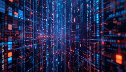 Wallpaper Mural Abstract Digital Data Stream Glowing Blue Orange Lines Flow Through Dark Tunnel Torontodigital.ca