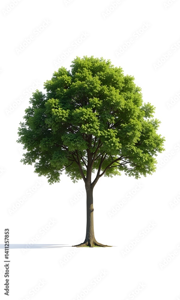 Fototapeta premium A green tree standing tall on white background.