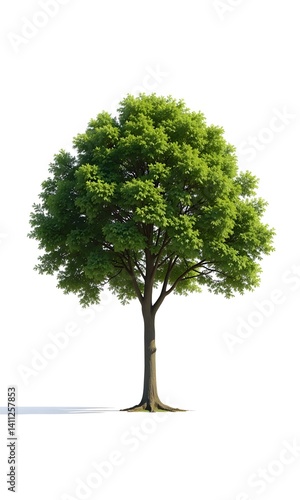 A green tree standing tall on white background.