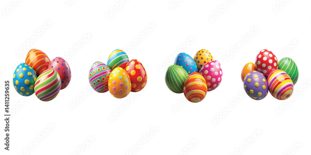 Fototapeta premium Vibrant Striped & Dotted Easter Egg Clusters - Bright & Glossy