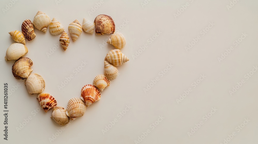 Obraz premium Heart-Shaped Arrangement of Seashells on Light Background
