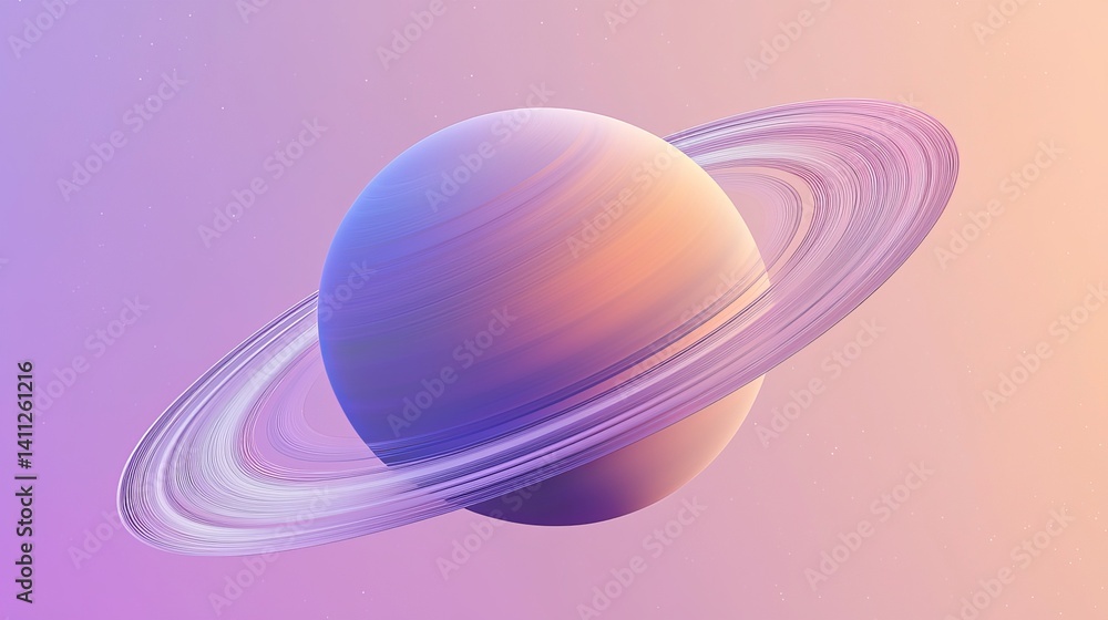 Obraz premium A stunning digital illustration of a planet with rings, showcasing a mesmerizing gradient of pastel colors in the background.