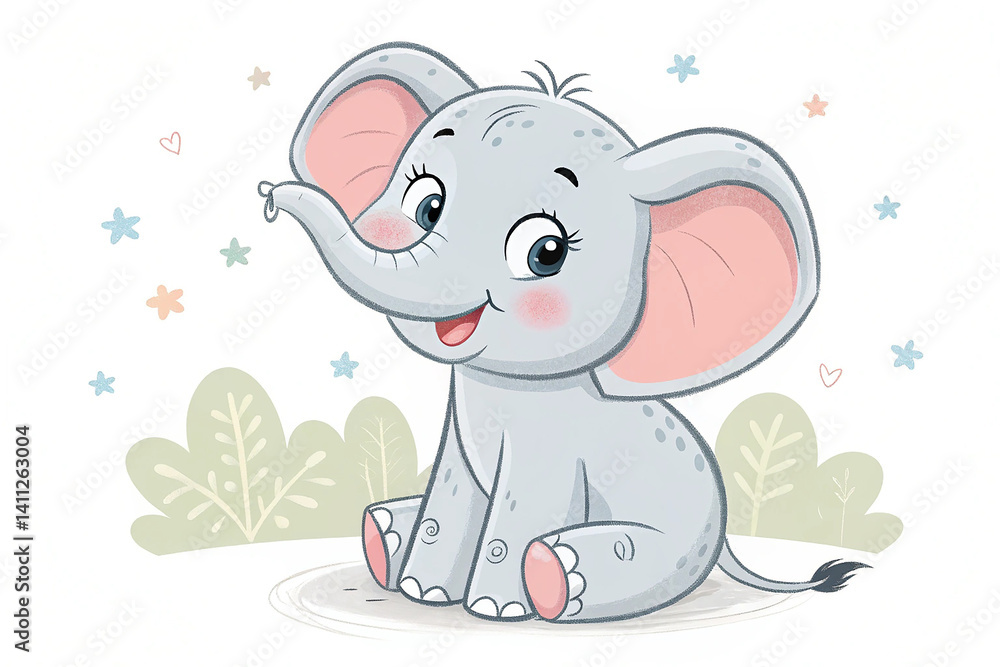 Fototapeta premium Vector illustration of cute baby elephant cartoon sitting