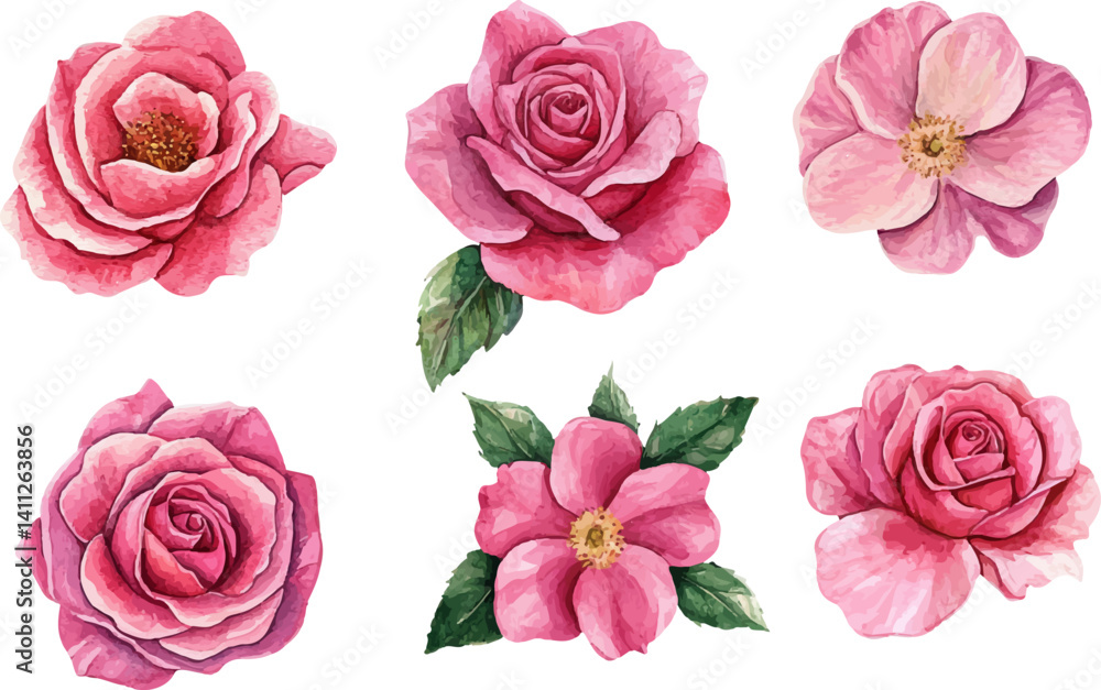 Naklejka premium Hand-Painted Pink Rose – Watercolor Floral Clipart