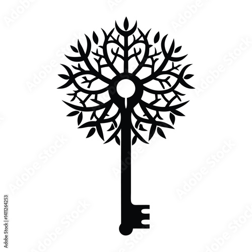 Abstract key forming tree silhouette on white background