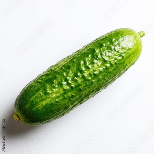 Fresh green cucumber close up photo on white background
