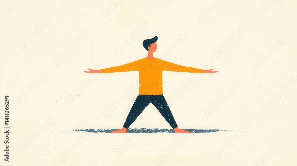 Fototapeta premium Mindfulness and Balance, Illustration of a person practicing a balancing yoga pose.