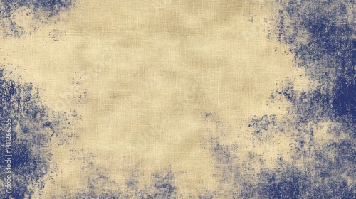 Beige Linen Texture with Blue Splashes Background