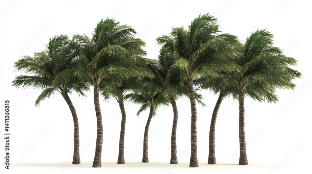 Obraz premium Lush Green Palm Trees Isolated on White Background for Design Use