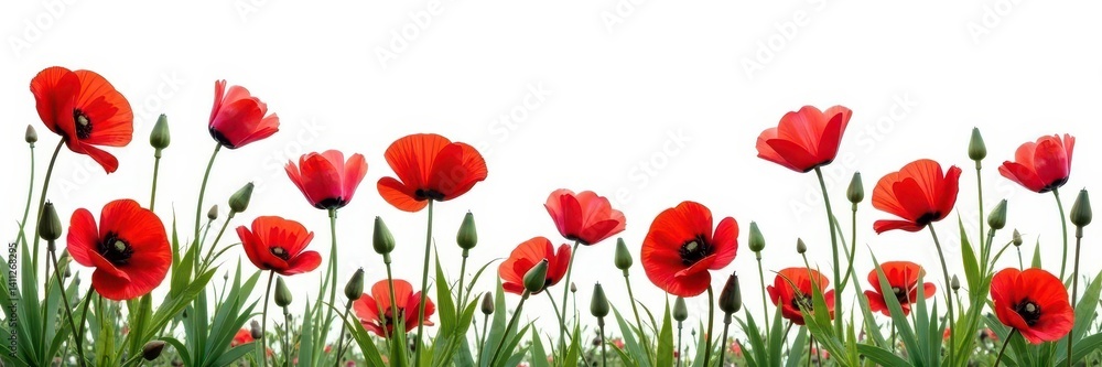 Obraz premium Vibrant red poppies, lush bloom, isolated on white , flora, bouquet, vibrant