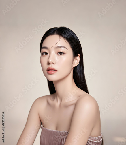 Fashionable beauty salon model closeup, commercial poster model, pretty Asian girl