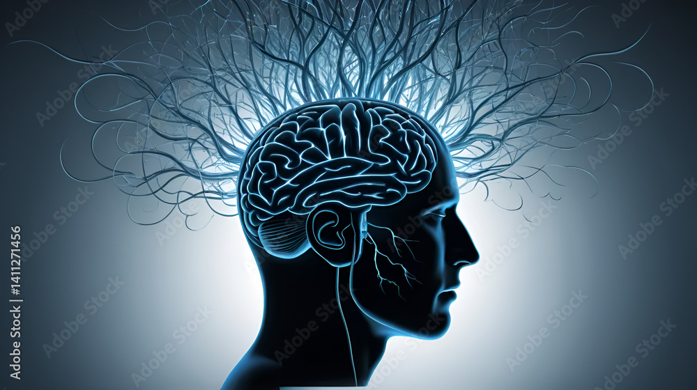 Obraz premium Brainwashing: The Empty Mind and Inserted Thoughts - Imagine an empty mind with thoughts being inserted, illustrating the process of brainwashing used by evil cults