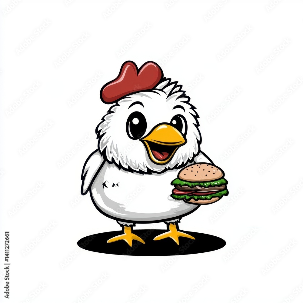 Cartoon Chicken Holding Burger Cartoon Chicken Holding Burger