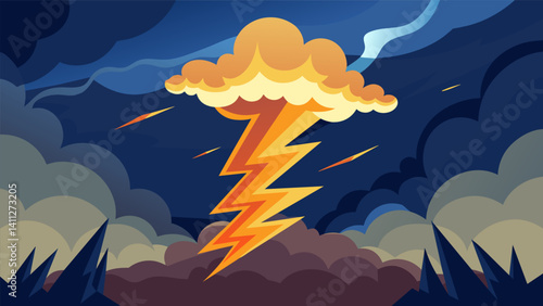 The stormy sky serves as a dramatic backdrop for the eVTOLs highlighting their ability to rise above the elements.. Vector illustration