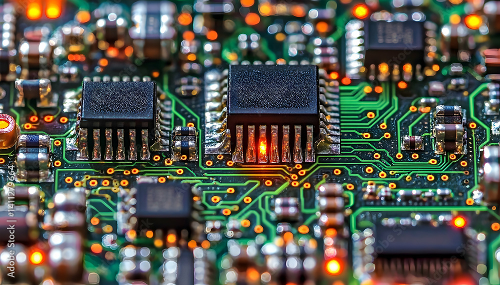 Obraz premium Complex circuit board detailed electronics technology image