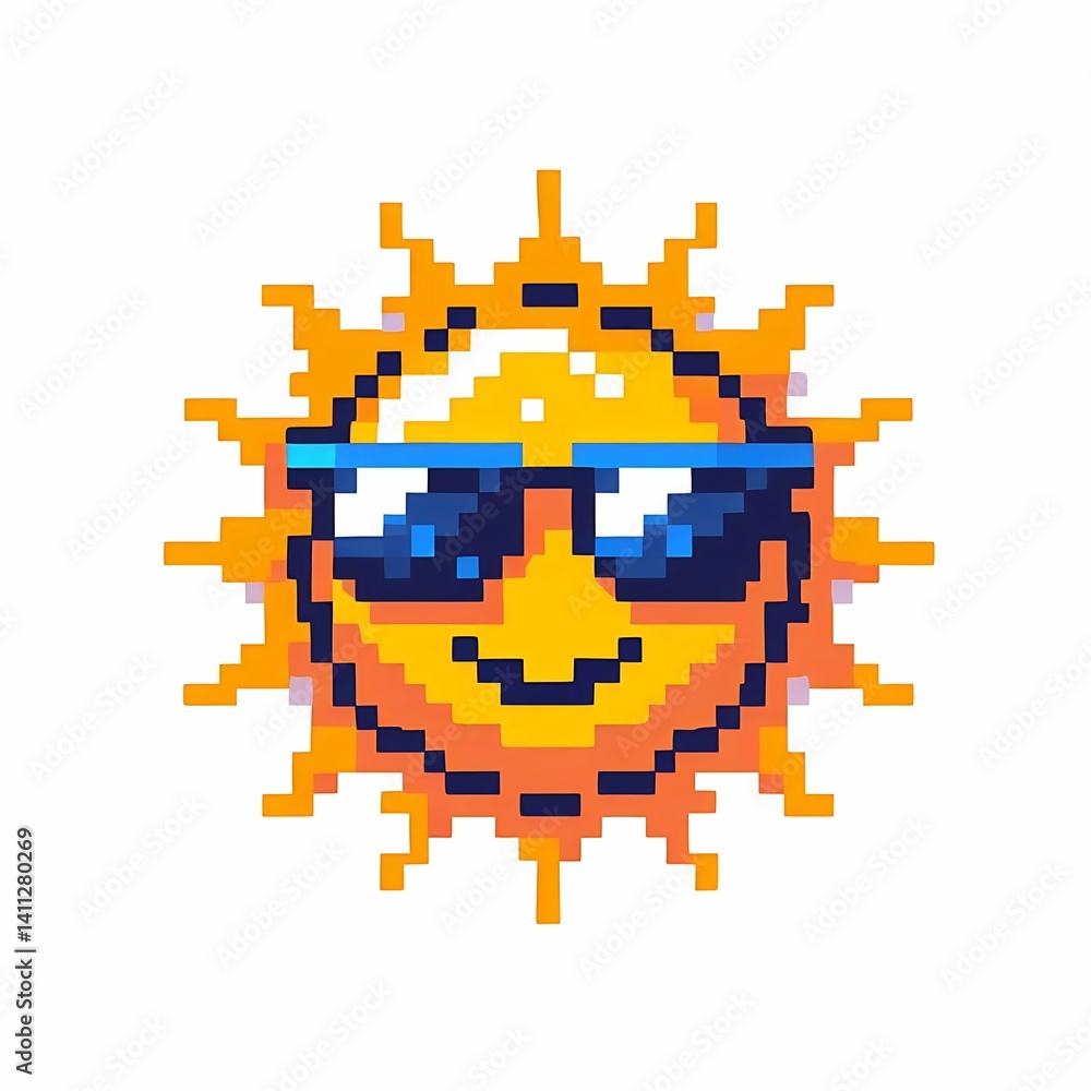 Pixelated Sun With Sunglasses Graphic suitable for multimedia project Pixelated Sun With Sunglasses Graphic suitable for multimedia project