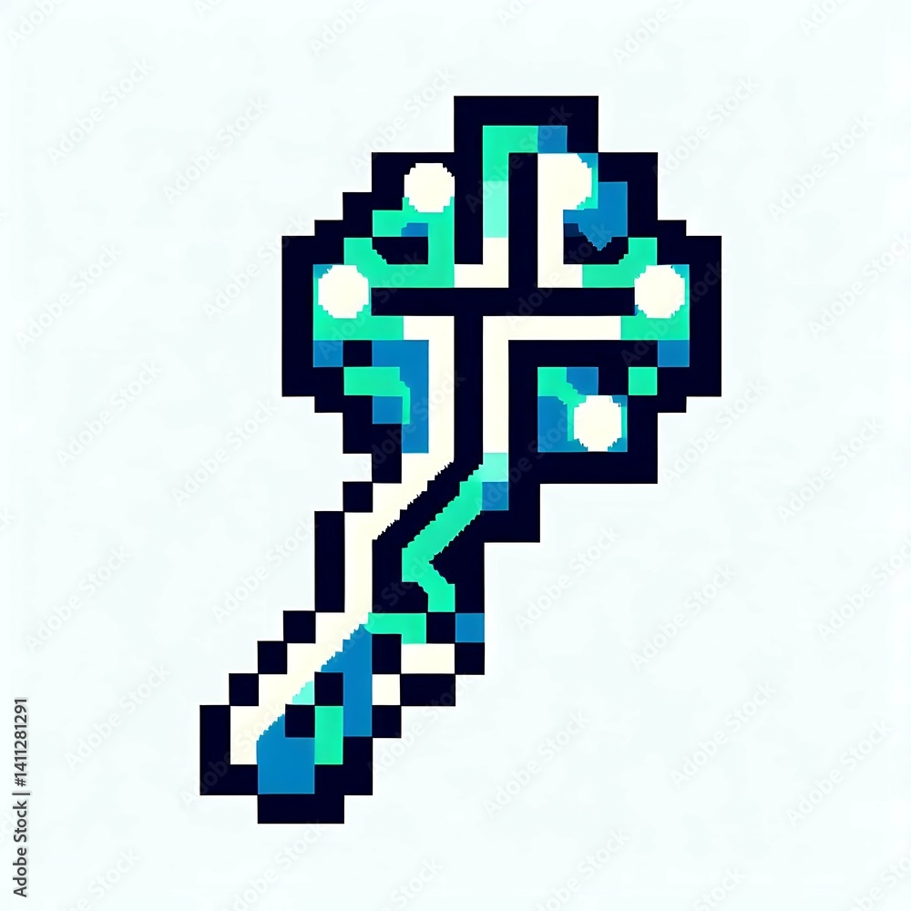 Fototapeta premium Aqua Pixel Key Game Asset suitable for marketing material