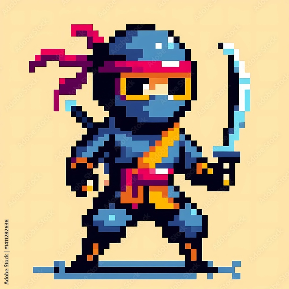 Pixel Art Ninja Warrior with Blade Suitable for Creative Presentation Pixel Art Ninja Warrior with Blade Suitable for Creative Presentation