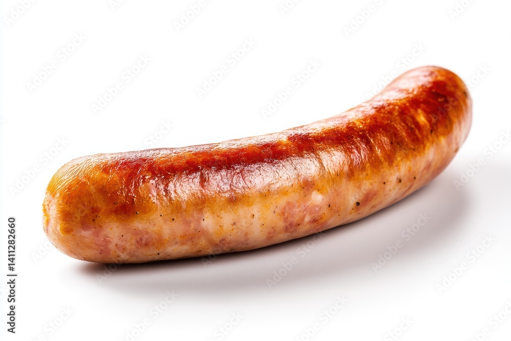 Juicy grilled sausage on white background tempting close up shot culinary delight studio light preparation Juicy grilled sausage on white background tempting close up shot culinary delight studio light preparation