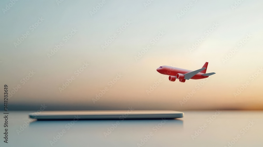 Global Collaboration and Diversity in an Interconnected World, A laptop with an airplane flying overhead against a serene background.