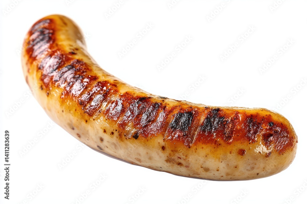 Delicious grilled german sausage on white blackground food photography savory culinary delight Delicious grilled german sausage on white blackground food photography savory culinary delight