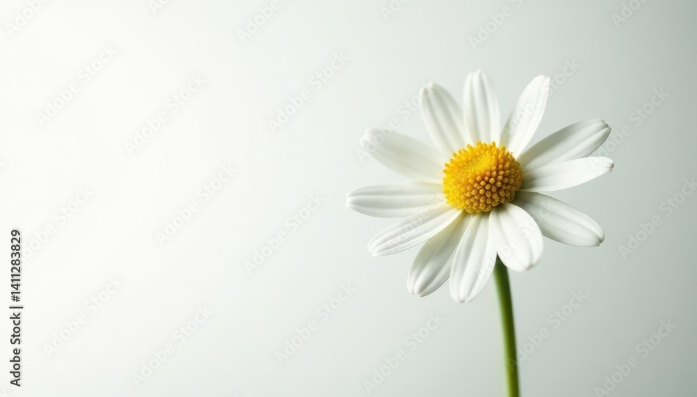Naklejka premium Single chamomile bloom, pristine white backdrop, isolated, natural