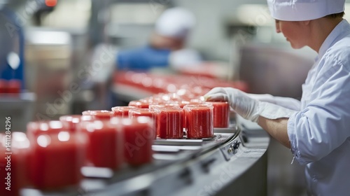 Wallpaper Mural A food processing plant worker monitoring an automated packaging line. Featuring precision and cleanliness Torontodigital.ca