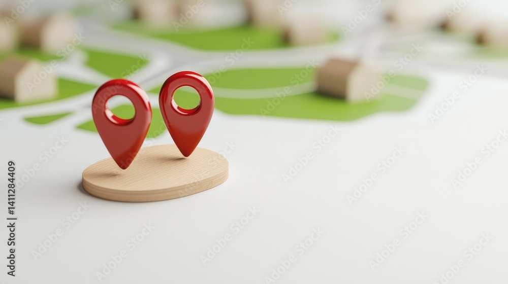 Global Collaboration and Diversity in an Interconnected World, Red location pins placed on a map, symbolizing navigation and location tracking.