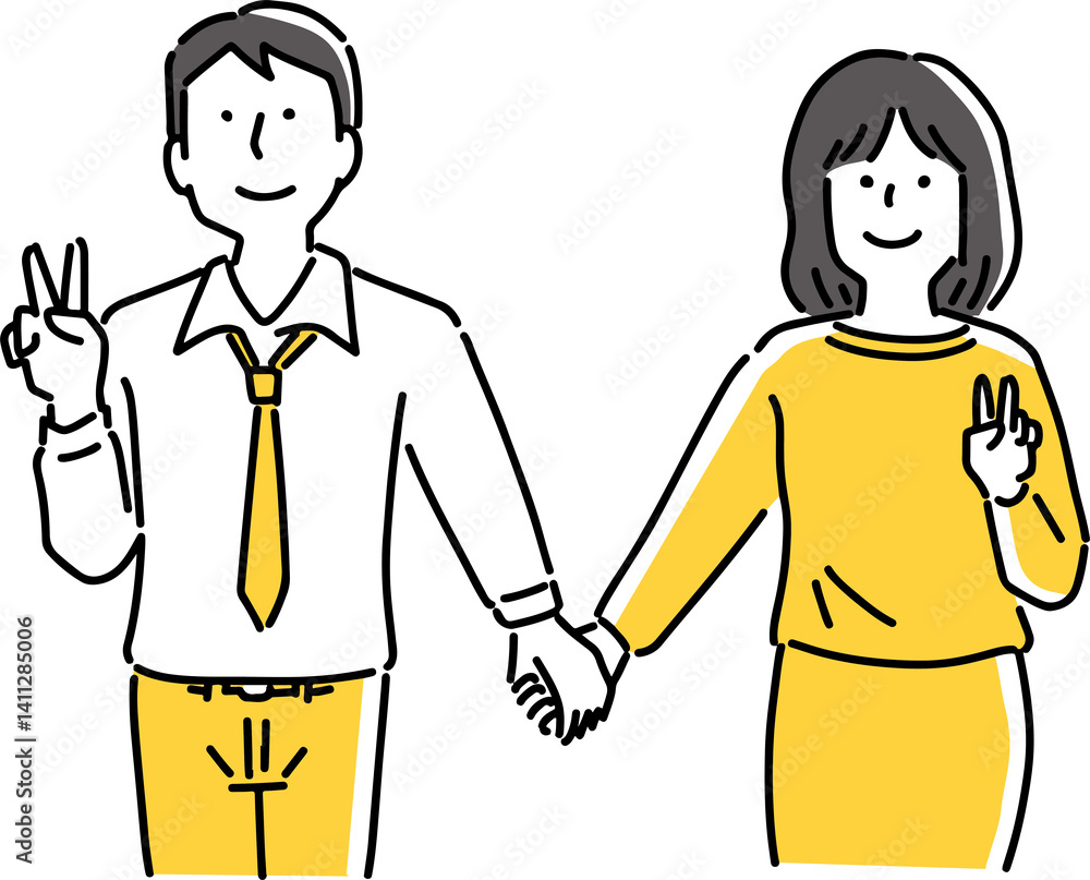 Naklejka premium 笑顔でピースする男女