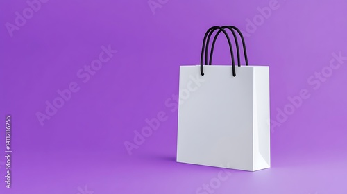 Wallpaper Mural White paper shopping bag mockup on purple background. 3D rendering Torontodigital.ca