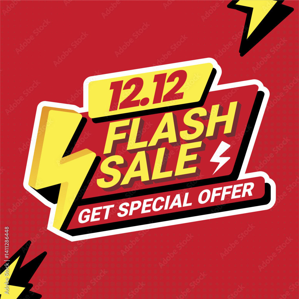 12.12 Flash Sale Poster with Lightning Bolt and Bold Typography on Red Yellow Banner for Online Shopping Promo 12.12 Flash Sale Poster with Lightning Bolt and Bold Typography on Red Yellow Banner for Online Shopping Promo