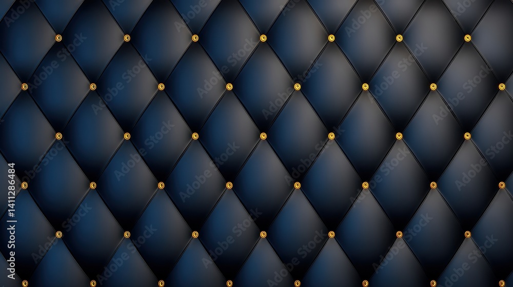 Obraz premium Elegant navy blue quilted texture with golden studs, ideal for luxury interior design backgrounds