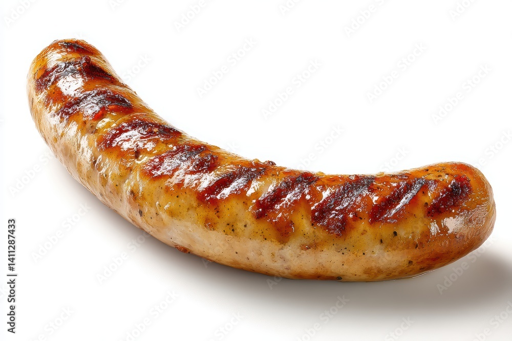 Delicious grilled sausage on bright white backdrop enticing grilling flavor and culinary delicacy studio shot Delicious grilled sausage on bright white backdrop enticing grilling flavor and culinary delicacy studio shot
